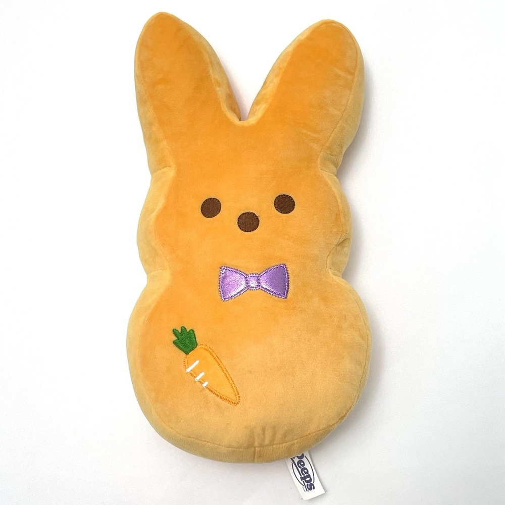 Peeps Bunny Rabbit Plush Toy Orange Bow Tie Carrot Pillow Stuffed Animal 13"
